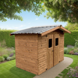 Abri Thermabri 7,81m² en bois thermo traité toiture en acier HABRITA