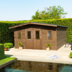 Abri Thermabri 19,69m² en bois thermo traité toiture en acier HABRITA
