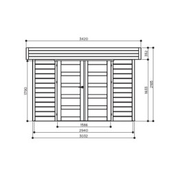 Abri de jardin Odense 9,19m² en bois massif 28mm à toit plat - SOLID