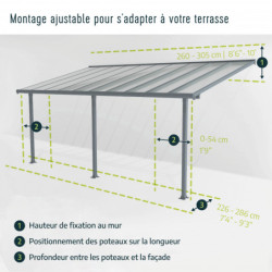 Toit de terrasse en aluminium gris 3x6,10m Olympia - PALRAM