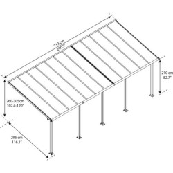 Toit de terrasse en aluminium blanc 3x7,30m Olympia - PALRAM