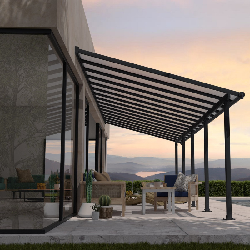 Toit de terrasse en aluminium gris 3x9,15m Olympia - PALRAM