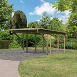 Carport en pin autoclave avec toit PVC 20,5m² + 2 arcs d'entrée - Karibu