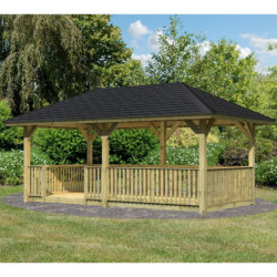 Pavillon Bergen 2 en bois autoclave 13,70m² + plancher + balustrade – KARIBU