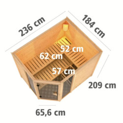 Sauna traditionnel d'angle Sinai 3 - 6 places 38mm KARIBU
