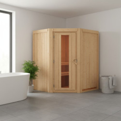 Sauna traditionnel d'angle TAURIN 2 à 3 places 68mm sans couronne - avec porte à économie d'énergie KARIBU
