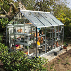 Serre Allium Venus 4,9m² en aluminium naturel et verre trempé 3mm + embase incluse - Natura Lams