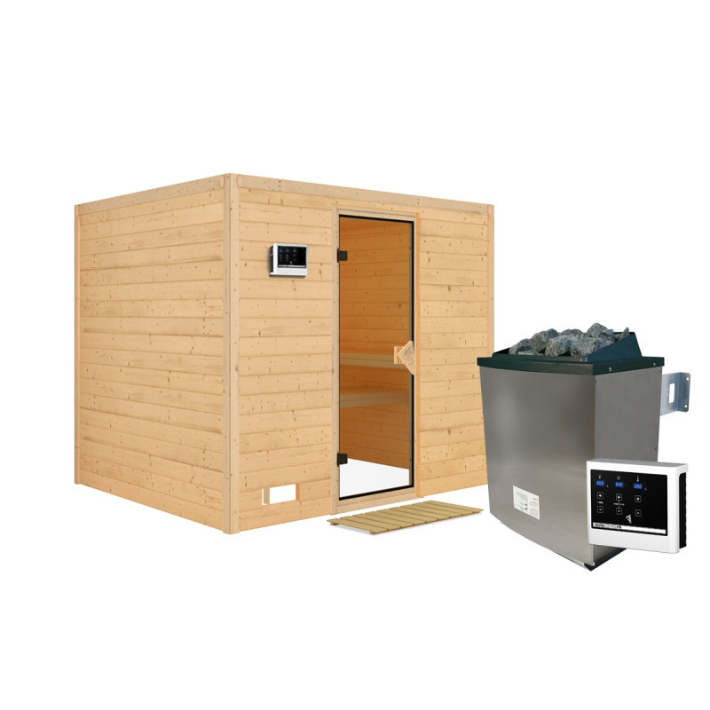 Sauna traditionnel Sonara 6 à 8 places 40mm + poêle 9kw à commandes externes EASY KARIBU