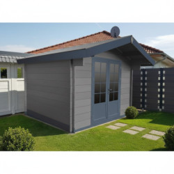 Abri de jardin en bois composite 28mm gris foncé 9m² double porte alu et double vitrage - Woodlife Garden