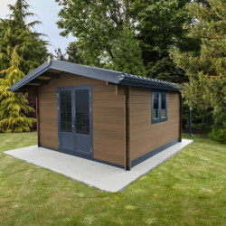 Abri de jardin en bois composite 28mm aspect bois vieilli 9m² double porte alu et double vitrage - WoodLife