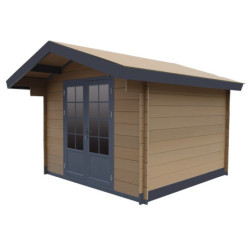 Abri de jardin en bois composite 28mm bois vieilli 14,44m² double porte alu et double vitrage - WoodLife