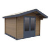 Abri de jardin en bois composite 28mm bois vieilli 14,44m² double porte alu et double vitrage - WoodLife