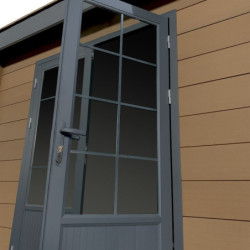 Abri de jardin en bois composite 28mm bois vieilli 14,44m² double porte alu et double vitrage - WoodLife