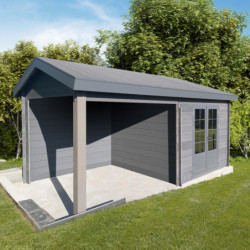 Abri de jardin en bois composite gris foncé 9m² + 9m² terrasse - Woodlife