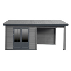 Abri de jardin en bois composite gris foncé 9m² + 9m² terrasse - Woodlife