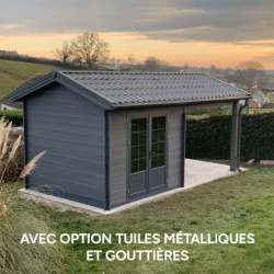 Abri de jardin en bois composite gris foncé 9m² + 9m² terrasse - Woodlife