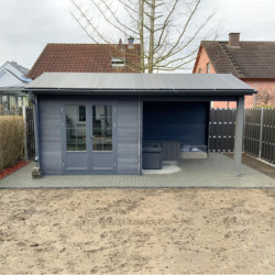 Abri de jardin en bois composite gris foncé 9m² + 9m² terrasse - Woodlife