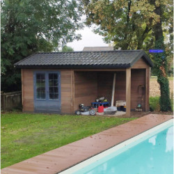 Abri de jardin en bois composite bois vieilli 9m² + 9m² terrasse - Woodlife