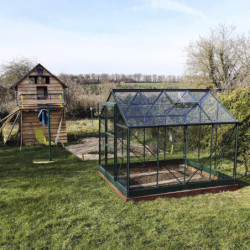 Serre Allium Venus 4,9m² en aluminium laqué vert et verre trempé 3mm + embase incluse - Natura Lams