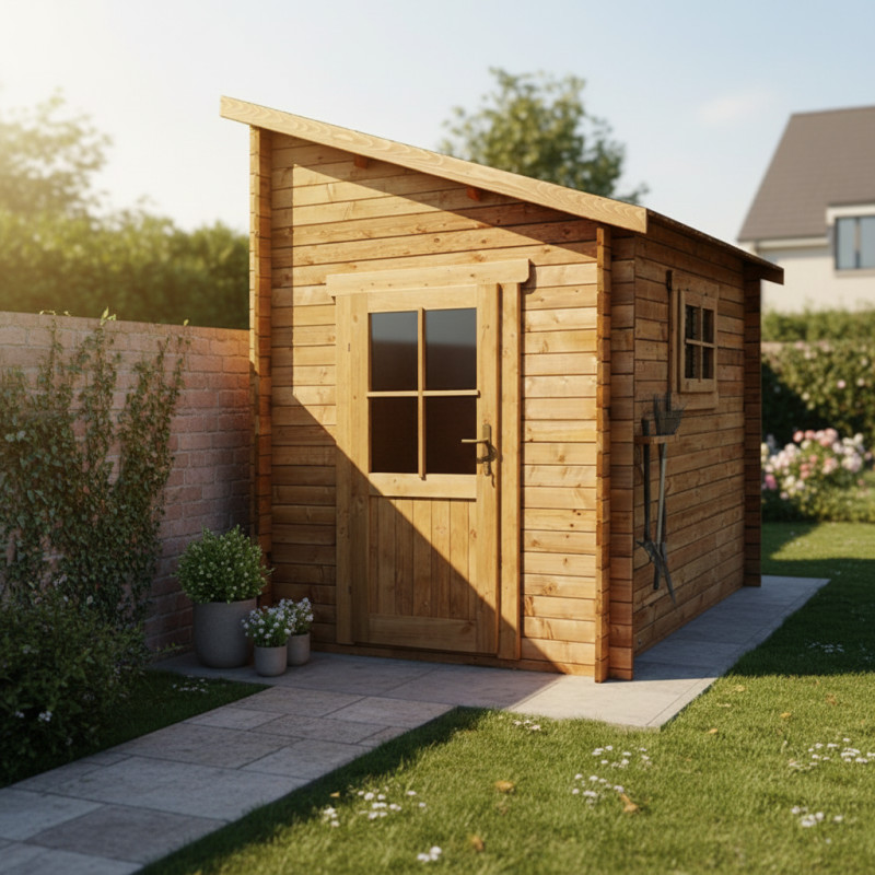 Abri adossé 5,96m² PLUS madriers 28mm traités marron Gardy Shelter