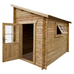 Abri adossé en bois massif 28mm traité marron Gardy Shelter