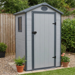Petit abri de jardin en résine gris 1,34m² + kit de fondation - JOBU