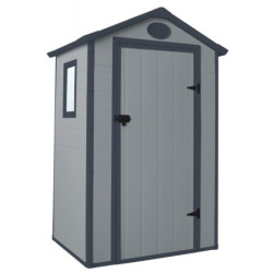 Petit abri de jardin en résine gris 1,34m² + kit de fondation - JOBU