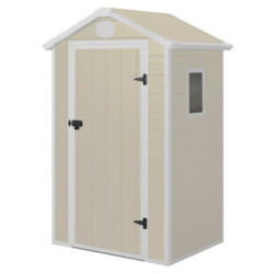 Petit abri de jardin en résine beige 1,34m² + kit de fondation - JOBU