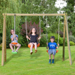 Portique bois Natura traité autoclave 2 balançoires + 1 face à face soufflés BERRY – Trigano Jardin