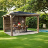 Pool house en bois thermo traité 12,31m² BLUETERM, 1 paroi avec ventelles mobiles - HABRITA
