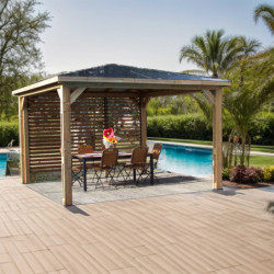 Pool house en bois thermo traité 12,31m² BLUETERM, 1 paroi avec ventelles mobiles - HABRITA