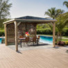 Pool house en bois thermo traité 12,31m² BLUETERM, 1 paroi avec ventelles mobiles - HABRITA