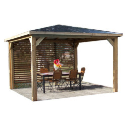 Pool house en bois thermo traité 12,31m² BLUETERM, 1 paroi avec ventelles mobiles - HABRITA