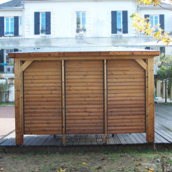 Pool house en bois thermo traité 12,31m² BLUETERM, 1 paroi avec ventelles mobiles - HABRITA