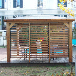 Pool house en bois thermo traité 12,31m² BLUETERM, 1 paroi avec ventelles mobiles - HABRITA