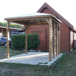 Pool house en bois thermo traité 12,31m² BLUETERM, 1 paroi avec ventelles mobiles - HABRITA