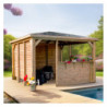 Pool house en bois thermo traité 12,31m² BLUETERM, 2 parois avec ventelles et 2 parois avec comptoirs - HABRITA