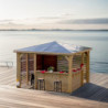 Pool house en bois thermo traité 12,31m² BLUETERM, 2 parois avec ventelles et 2 parois avec comptoirs - HABRITA