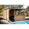 Pool house en bois thermo traité 12,31m² BLUETERM, 2 parois avec ventelles et 2 parois avec comptoirs - HABRITA