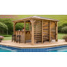 Pool house en bois thermo traité 12,31m² BLUETERM, 2 parois avec ventelles et 2 parois avec comptoirs - HABRITA