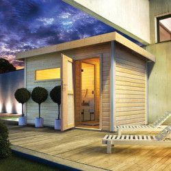 Sauna d'extérieur SKROLLAN 1 en bois massif 38mm 4 à 6 places avec porte opaque KARIBU