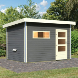 Sauna d'extérieur en bois SKROLLAN 2 anthracite 38mm 4 à 6 places avec porte moderne et vestibule - KARIBU