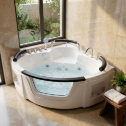 Baignoire balnéo + robinetterie + tablier - 135x135cm - Hilo - DOCCELLI