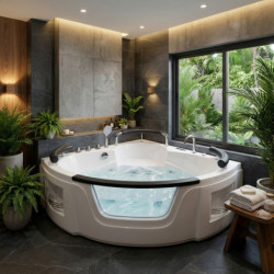 Baignoire balnéo + robinetterie + tablier - 135x135cm - Hilo - DOCCELLI