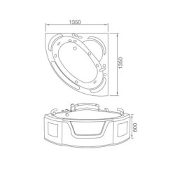 Baignoire balnéo d'angle + robinetterie - 135 x 135 cm - Hilo