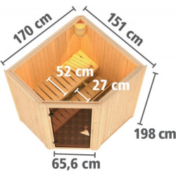 Sauna traditionnel d'angle TAURIN 3 à 4 places 68mm KARIBU