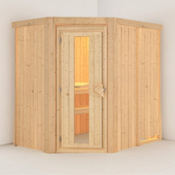 Sauna traditionnel d'angle CARIN 4 à 5 places 68mm sans couronne - avec porte à économie d'énergie KARIBU