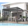 Pergola bioclimatique aluminium anthracite 10,80m² toit avec lames ovales + 4 panneaux moucharabieh gris pour côté 3m HABRITA