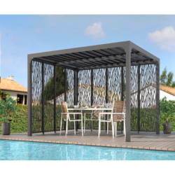 Pergola bioclimatique aluminium anthracite 10,80m² + panneaux moucharabieh - HABRITA