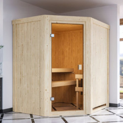 Sauna traditionnel d'angle FAURIN Woodfeeling 2 à 3 places 68mm KARIBU